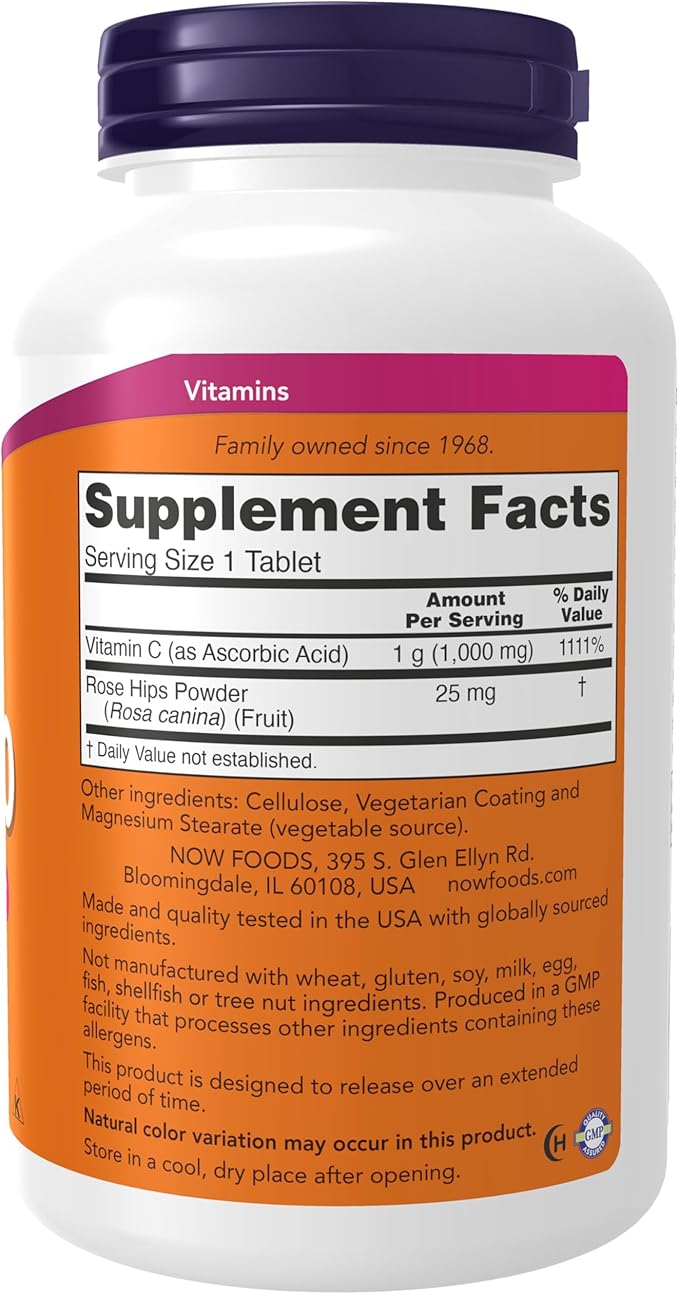 NOW Foods Supplements, Vitamin C-1,000 with Rose Hips, Sustained Release, Antioxidant Protection*, 250 Tablets