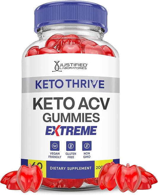 Keto Thrive Keto ACV Gummies Extreme 2000MG Keto Thrive Keto Gummies Apple Cider Vinegar Formulated with Pomegranate Beet Juice Powder B12 Vegan Non GMO 60 Gummys