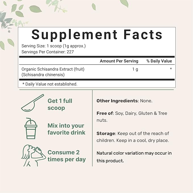 Organic Schisandra Extract Powder, 8 Ounce, Traditional Adaptogen and Filler Free, Pure Schisandra Supplement, Supports Liver Detox and Cognitive Health, No GMOs