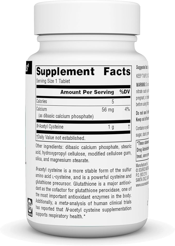 Source Naturals N-Acetyl Cysteine Antioxidant Support 1000 mg Dietary Supplement That Supports Respiratory Health* - 30 Tablets