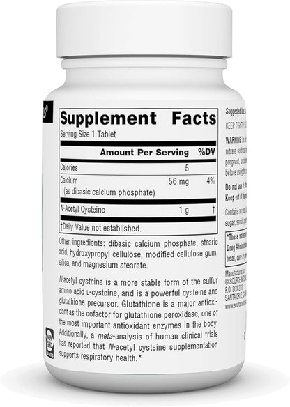 Source Naturals N-Acetyl Cysteine Antioxidant Support 1000 mg Dietary Supplement That Supports Respiratory Health* - 30 Tablets