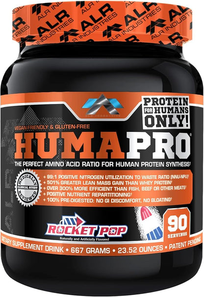 Humapro | Amino Acids Protein Matrix for Humans | 99% Utilization for Lean Muscle | Vegan, Gluten Free | 667g / 90 Servings (Rocket Pop)
