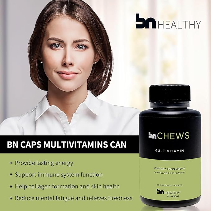 BN Chews Vanilla & Lime - Bariatric Multivitamin Chewable with 27 Essential Nutrients Vitamins A, B6, B12, C, D3, 18 mg Iron & Calcium, Supports Men & Women Health(2 Pack)