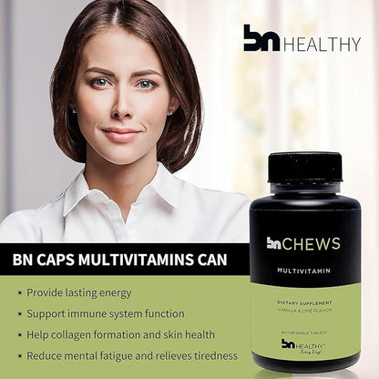 BN Chews Vanilla & Lime - Bariatric Multivitamin Chewable with 27 Essential Nutrients Vitamins A, B6, B12, C, D3, 18 mg Iron & Calcium, Supports Men & Women Health(2 Pack)