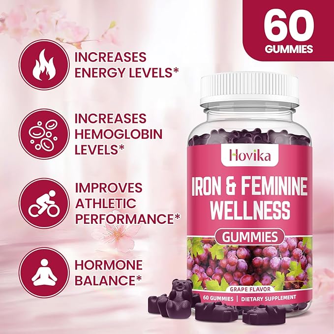 Iron & Hormone Balance for Women Gummies, 40mg Iron Supplement Anemia with multivitamin for Women, Zinc, Selenium, Iodine - for Iron Deficiency - Natural Hormonal Support for PMS, Vegan 60 Count