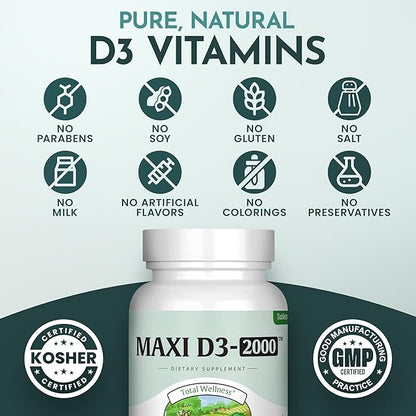 Kosher Vitamin D3 2000IU - Highly Absorbable Vitamin D Supplements for Healthy Immune Response, Calcium Absorption, Teeth & Bone Health - VIT D3 Vitamin 2000 IU - Vitamin D 3 - VIT D 3-90 Tablets
