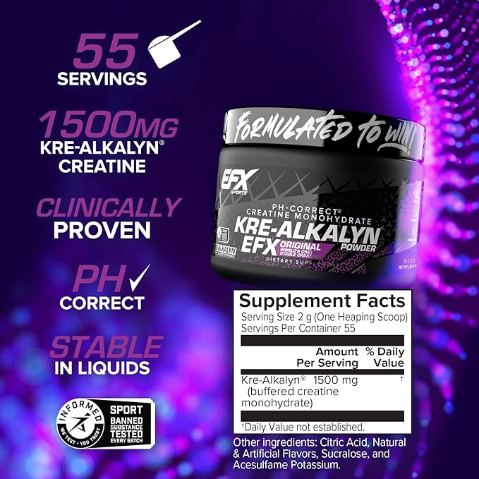 EFX Sports Kre-Alkalyn EFX Powder | pH Correct Creatine Monohydrate Powder Supplement | Strength, Muscle Growth & Performance | 55 Servings (Mango)