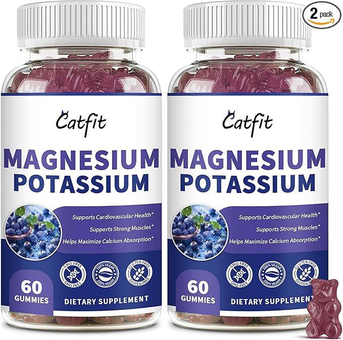 Potassium Magnesium Supplement Gummies,Magnesium Glycinate 500mg,Potassium Gluconate 99mg,Triple Magnesium Complex 1700mg,Calcium,Zinc,Vitamin D3 for Leg Cramps,Sleep,Immunity & Energy,120 Ct