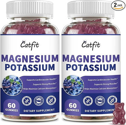 Potassium Magnesium Supplement Gummies,Magnesium Glycinate 500mg,Potassium Gluconate 99mg,Triple Magnesium Complex 1700mg,Calcium,Zinc,Vitamin D3 for Leg Cramps,Sleep,Immunity & Energy,120 Ct