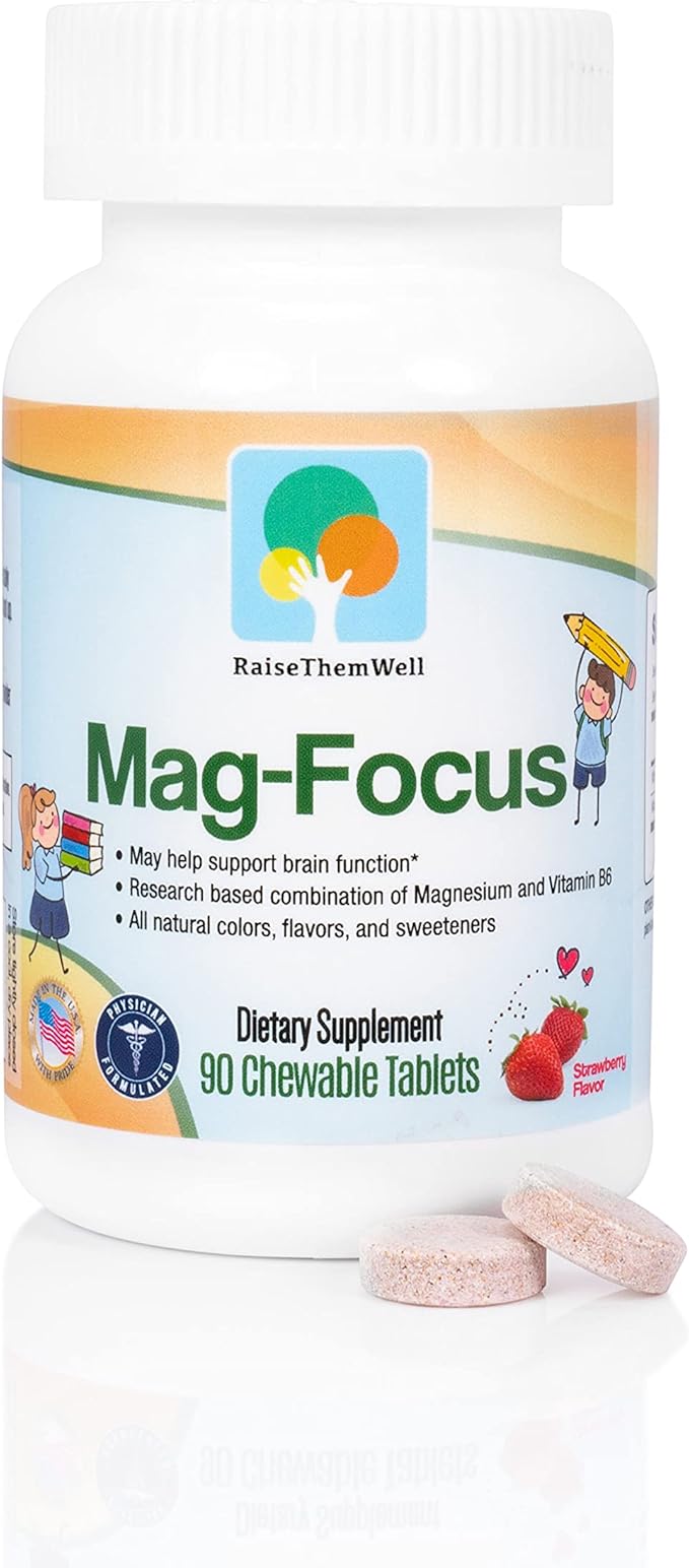Magnesium Focus Supplement for Kids | Natural Strawberry Flavored | 90 Chewable Tablets
