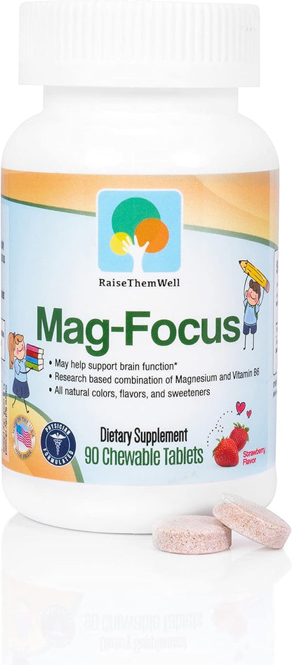 Magnesium Focus Supplement for Kids | Natural Strawberry Flavored | 90 Chewable Tablets