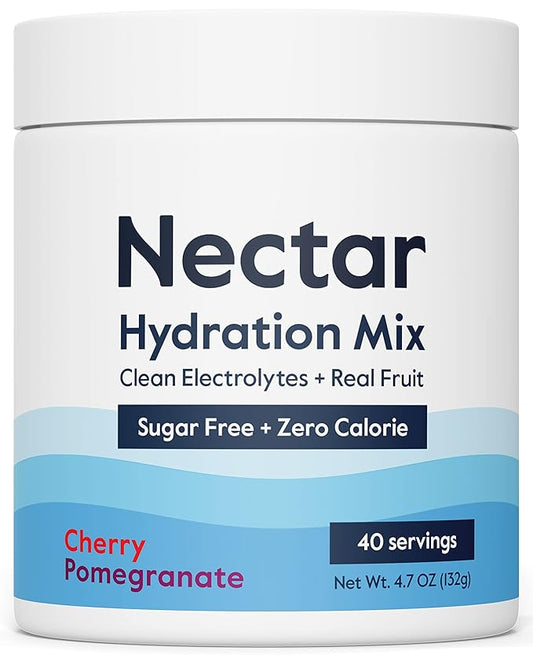 Nectar Sugar Free Electrolytes Powder - Organic Fruit No Sugar or Calories - Hydration Powder for Dehydration Relief and Rapid Rehydration - Keto and Paleo (Cherry Pom 40 Serving Tub)