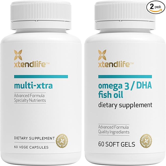 Xtendlife Daily Care Bundle Advanced Multi-Xtra Multivitamins (60 Count) & Omega 3/DHA Fish Oil (60 Count)