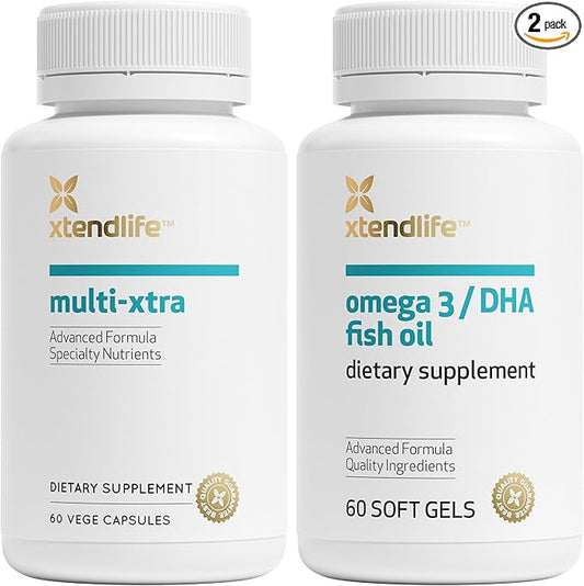 Xtendlife Daily Care Bundle Advanced Multi-Xtra Multivitamins (60 Count) & Omega 3/DHA Fish Oil (60 Count)