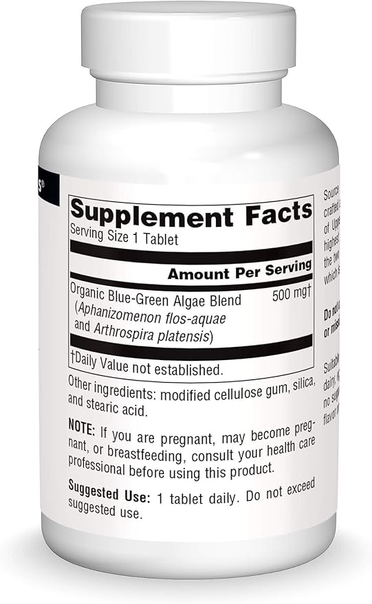 Source Naturals Blue Green Algae from Klamath Lake - Algae Superfood Supplement, 500 mg - 200 Tablets