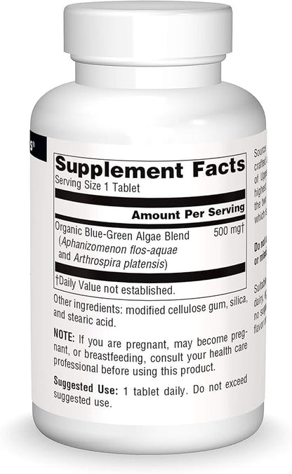 Source Naturals Blue Green Algae from Klamath Lake - Algae Superfood Supplement, 500 mg - 200 Tablets