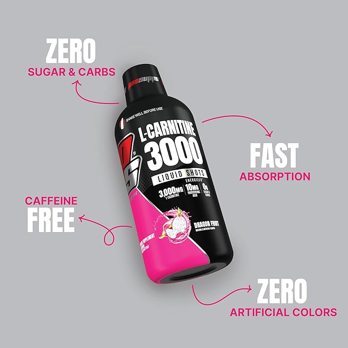 PROSUPPS L-Carnitine Stimulant Free Liquid Shots for Men & Women - Workout Drink for Performance & Muscle Recovery - Clean Energy, No Sugar, No Carbs (31 Servings, 3000 Dragon Fruit)