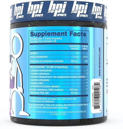 BPI Sports Best Creatine - Creatine Monohydrate, Himalayan Salt - strength, Pump, Endurance, Muscle Growth, Muscle Definition - No Bloat - Snow Cone - 50 servings - 10.58 Oz