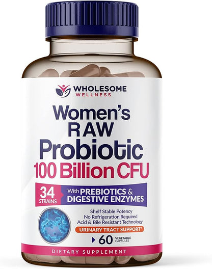 Dr. Formulated Raw Probiotics for Women 100 Billion CFUs with Prebiotics, Digestive Enzymes, Approved Women's Probiotic for Adults, Shelf Stable Probiotic Supplement Capsules