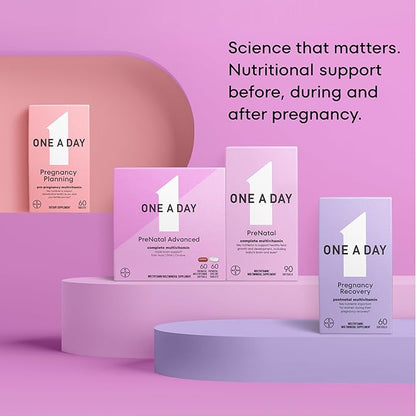 ONE A DAY Women’s Prenatal Advanced Complete Multivitamin with Brain Support* with Choline, Folic Acid, Omega-3 DHA & Iron for Pre, During & Post Pregnancy, 60+60 Ct (120 Total) (Packaging May Vary)