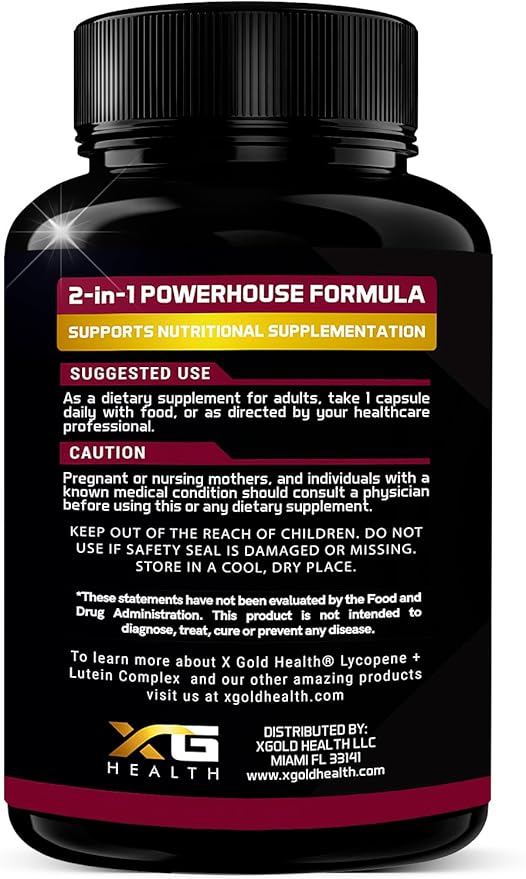 Lycopene + Lutein Supplement 60mg | Lycopene 40mg from Tomato & Lutein 20mg from Marigold Extract - 2-in-1 Ultra-Concentrated Health Supplements | Non-GMO & Gluten Free - 180 Veggie Caps Made in USA
