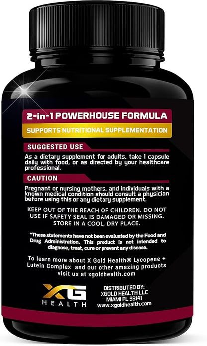 Lycopene + Lutein Supplement 60mg | Lycopene 40mg from Tomato & Lutein 20mg from Marigold Extract - 2-in-1 Ultra-Concentrated Health Supplements | Non-GMO & Gluten Free - 180 Veggie Caps Made in USA