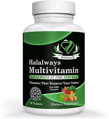 Halalways Multivitamin Certified Halal Multivitamin, Supplement Tablet with Vitamin A, Vitamin C, Vitamin D, Vitamin E and Zinc for Immune Health Support, B12, Calcium & More