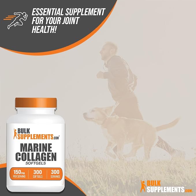 BulkSupplements.com Marine Collagen Softgels - Collagen Supplement, Fish Collagen Pills, Marine Collagen Peptides Pills - Gluten Free, 1 Softgel per Serving (150mg), 300 Softgels