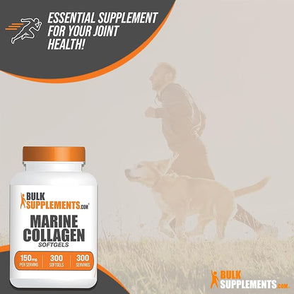 BulkSupplements.com Marine Collagen Softgels - Collagen Supplement, Fish Collagen Pills, Marine Collagen Peptides Pills - Gluten Free, 1 Softgel per Serving (150mg), 300 Softgels
