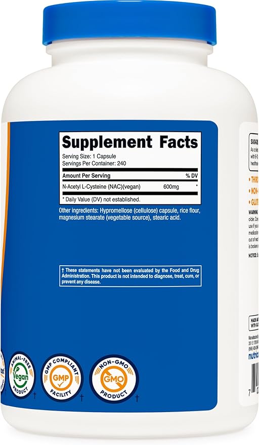 Nutricost N-Acetyl L-Cysteine (NAC) 600mg, 240 Vegetarian Capsules - Vegan, Non-GMO, Gluten Free