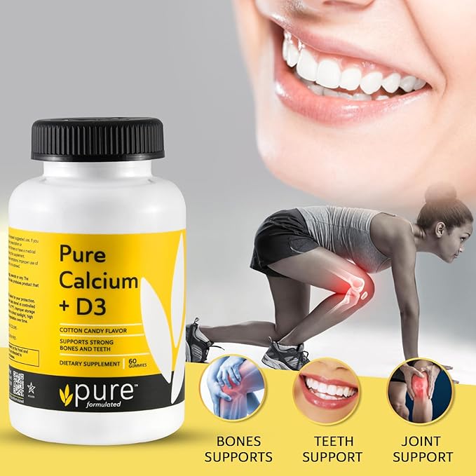 Chewable Calcium + Vitamin D3 Gummies – Vegan Vitamin Supplements for Bones & Teeth Support, 1000 IU– Gluten and Dairy Free - Kosher (60 Gummies)