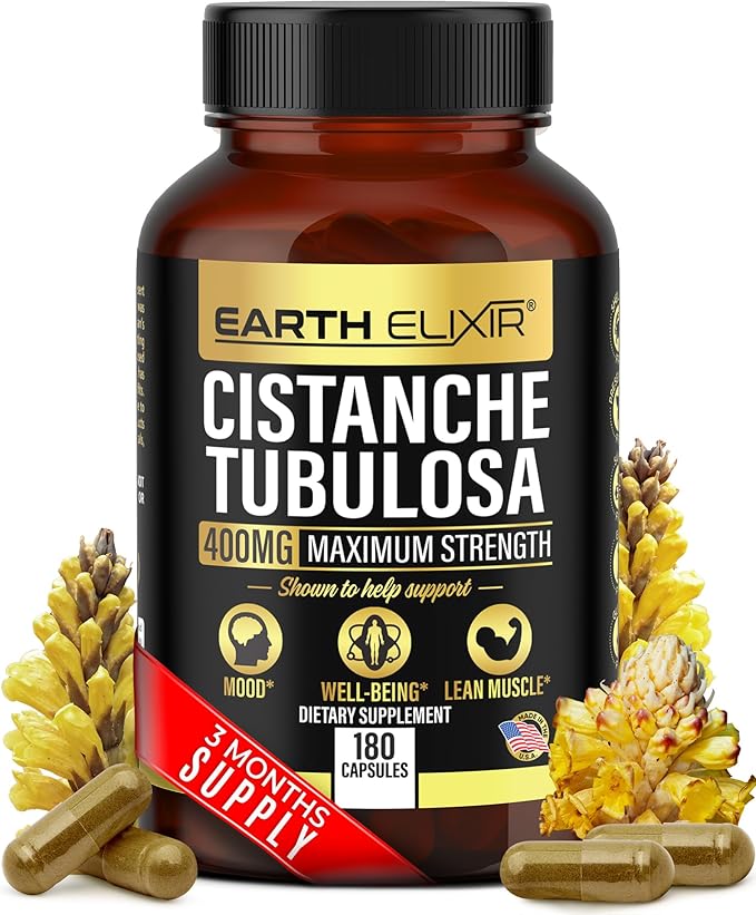 Cistanche Tubulosa 400 mg (180 Capsules) 3 Months Supply – Made in USA - 3rd Party Tested - Cistanche Supplement - Zero Fillers - Max Purity - Nootropics - 100% Pure Cistanche Herb