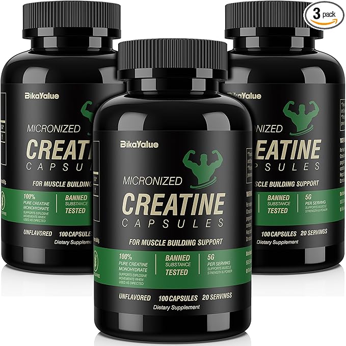 Micronized Creatine Monohydrate Capsules, Creatine Capsules Supplement for Muscle, Strength, Performance, Energy, Recovery, Gluten Free Creatine for Women and Men, 300Capsules (60 Servings)