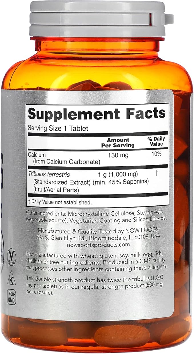 NOW Foods Sports Nutrition, Tribulus (Tribulus terrestris) 1,000 mg, Double Strength, Men's Health, 180 Tablets