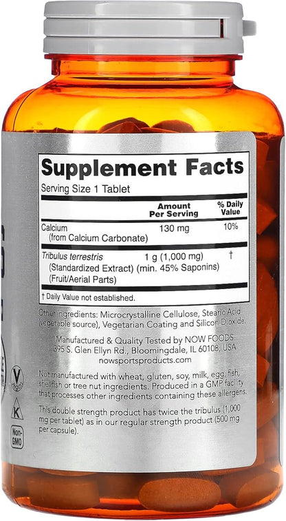 NOW Foods Sports Nutrition, Tribulus (Tribulus terrestris) 1,000 mg, Double Strength, Men's Health, 180 Tablets