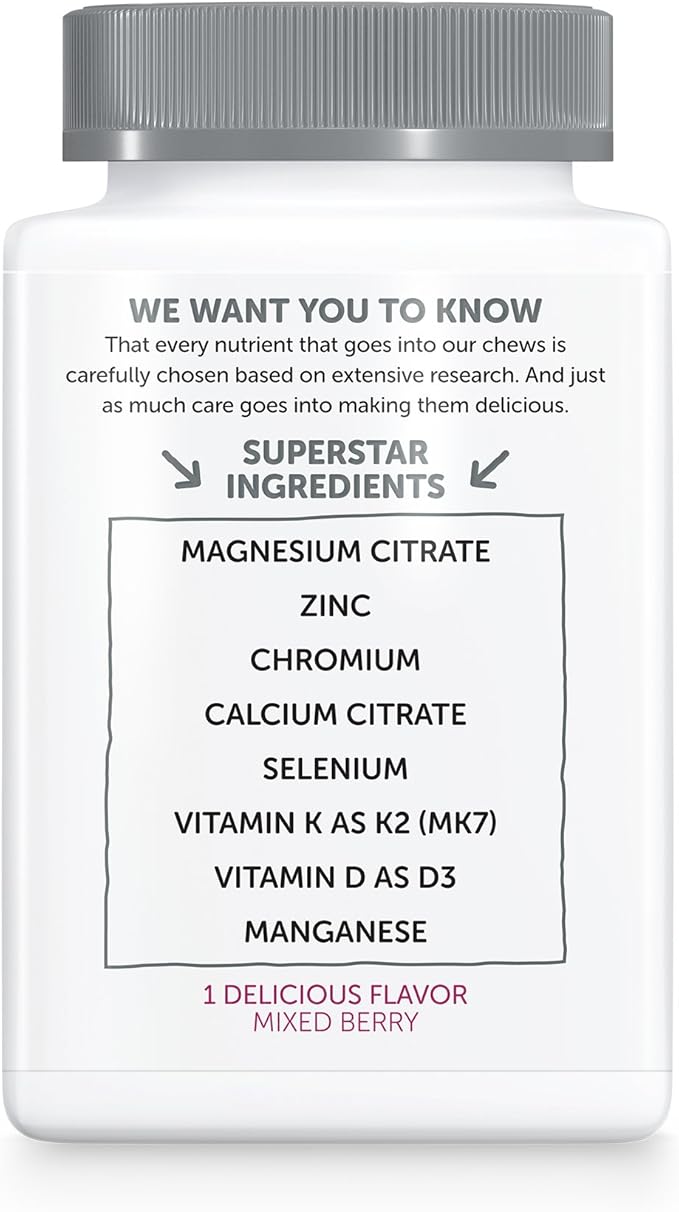 SmartyPants Mineral Chews: Magnesium Citrate & Calcium Supplement with Vitamin D3, Vitamin C, Vitamin K2, Zinc & Selenium for Immune Support, 60 Count (30 Day Supply)