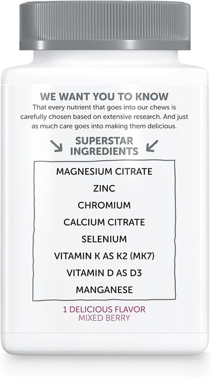 SmartyPants Mineral Chews: Magnesium Citrate & Calcium Supplement with Vitamin D3, Vitamin C, Vitamin K2, Zinc & Selenium for Immune Support, 60 Count (30 Day Supply)