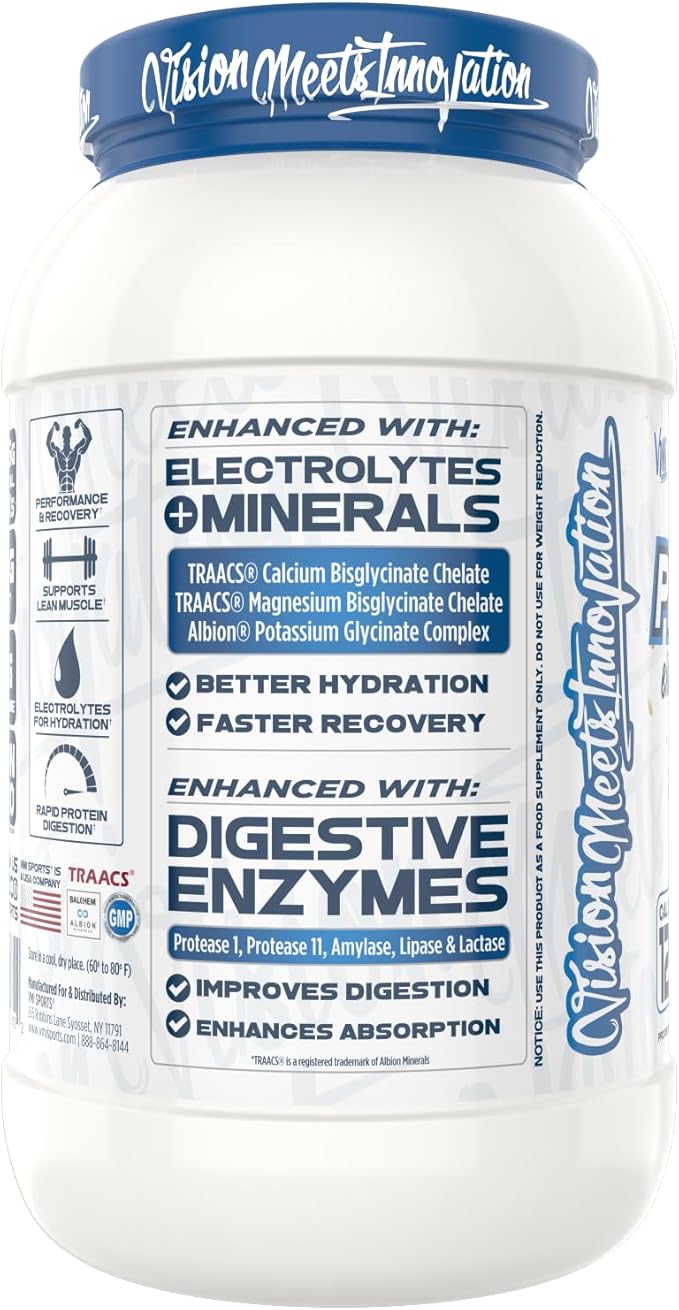 VMI Sports Protolyte 100% Whey Protein Isolate | + Electrolytes & Enzymes | Zero Sugar – Keto Friendly - Lactose Free | 21-25g Protein for Muscle Growth – Recovery – Hydration