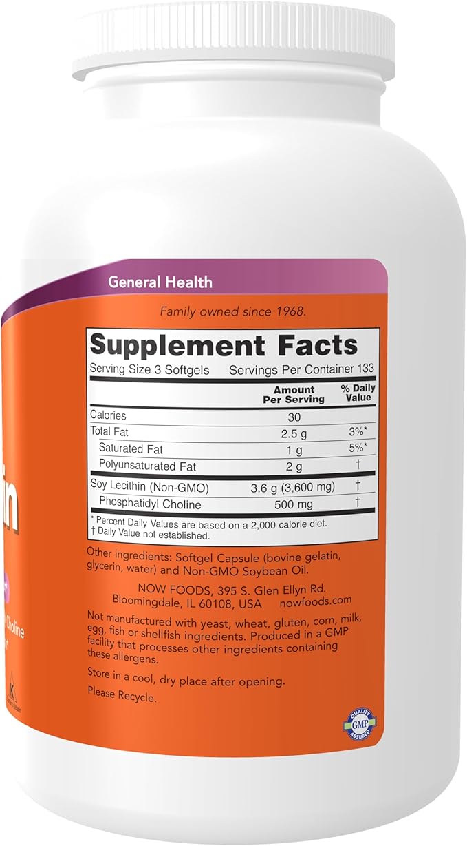 NOW Foods Supplements, Lecithin 1200 mg with naturally occurring Phosphatidyl Choline, 400 Softgels