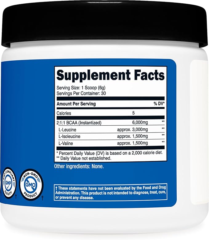 Nutricost BCAA Powder (Unflavored, 30 Servings) - Vegetarian, Non-GMO, Gluten Free, Optimal 2:1:1 Ratio