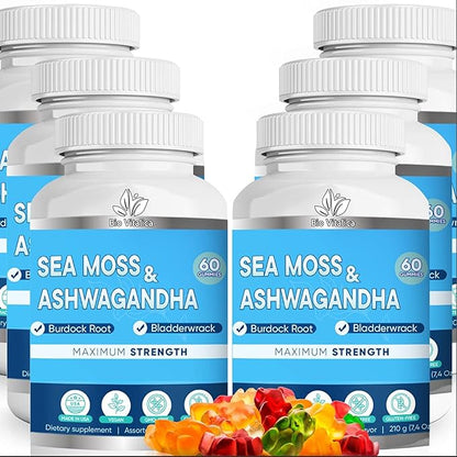 BIO VITALICA Sea Moss Ashwagandha Gummies - Organic Irish Seamoss & Ashwa Root Powder Supplements for Supporting Energy & Immunity for Men and Women