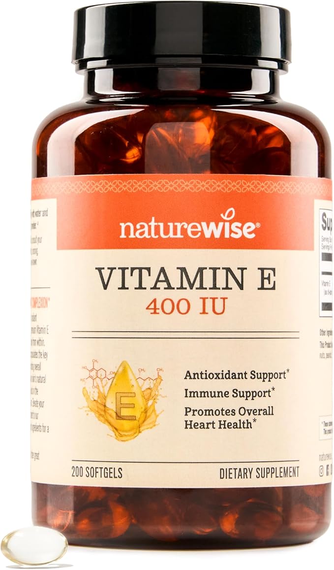 NatureWise Vitamin E 400 IU Softgels (180mg DL-Alpha) - Dairy, Gluten, and Soy Free, Non-GMO Antioxidant Dietary Supplement for Skin, Heart, Eye, and Immune Health Support - 200 Count