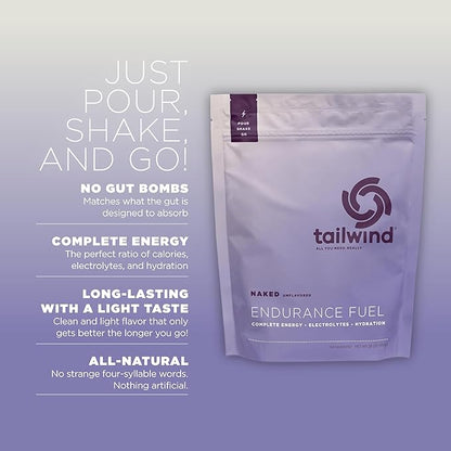Tailwind Nutrition Endurance Fuel, Sports Drink Powder Mix with Electrolytes, Non-GMO, Free of Soy, Dairy, and Gluten, Vegan, Naked Unflavored, 30 Servings