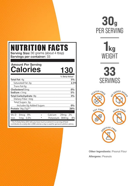 BulkSupplements.com Peanut Flour Protein Powder - Deffated Peanut Flour, Peanut Protein Powder - Peanut Protein Flour, Gluten Free, 30g per Serving, 1kg (2.2 lbs) (Pack of 1)