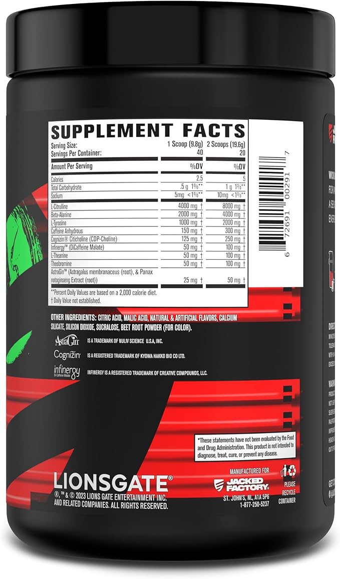 Jacked Factory X John Wick - Wick Mode Pre Workout Powder - Intense Energy, Battle-Ready Focus, Unstoppable Commitment, and Sheer Will - 40 Servings, Osaka Cherry Blossom