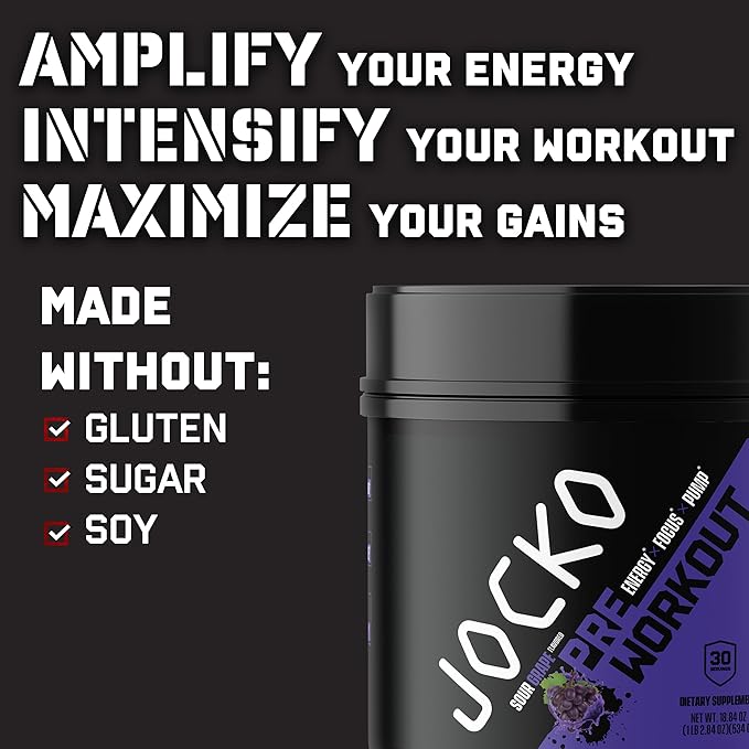Jocko Fuel Ultimate Pre Workout Powder - Pre-Workout Energy Powder Drink for Men & Women - High Stim Sugar-Free Nootropic Blend to Support Muscle Pump, Energy, & Recovery 200mg Caffeine Sour Grape