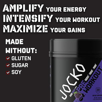 Jocko Fuel Ultimate Pre Workout Powder - Pre-Workout Energy Powder Drink for Men & Women - High Stim Sugar-Free Nootropic Blend to Support Muscle Pump, Energy, & Recovery 200mg Caffeine Sour Grape