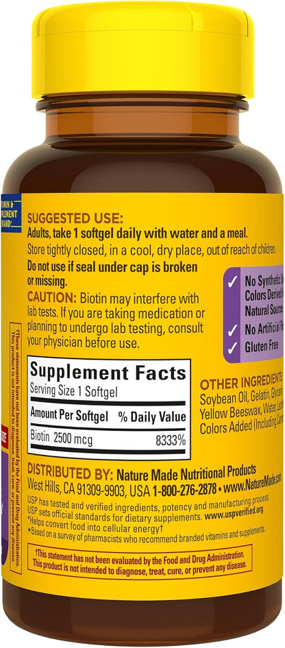 Nature Made Extra Strength Biotin 2500 mcg, Dietary Supplement For Healthy Hair, Skin & Nail Support, 150 Softgels, 150 Day Supply