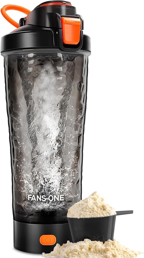 Electric Protein Shaker Bottle, Lockable Electric Blender Cup, 24oz Tritan USB Rechargeable Mixer, Portable Blender Shaker Cups for Protein Shakes for Men Women, Black and Orange