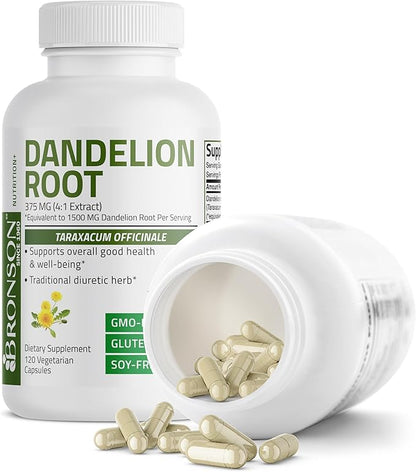 Bronson Dandelion Root High Potency Supplement, Supports Overall Good Health & Well-Being, Traditional Diuretic Herb - Non-GMO, 120 Vegetarian Capsules